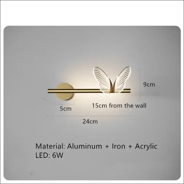 (80 days – 10 june) modern led wall light with small glass butterfl… Seulement Aujourd&rsquo;hui