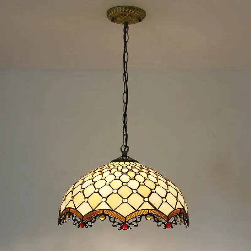 Solde Retro tiffany pendant light baroque pearl stained glass chandelier ...