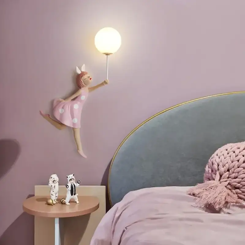 Pink resin princess wall lamp, decorative led children's room l... Commander Vite