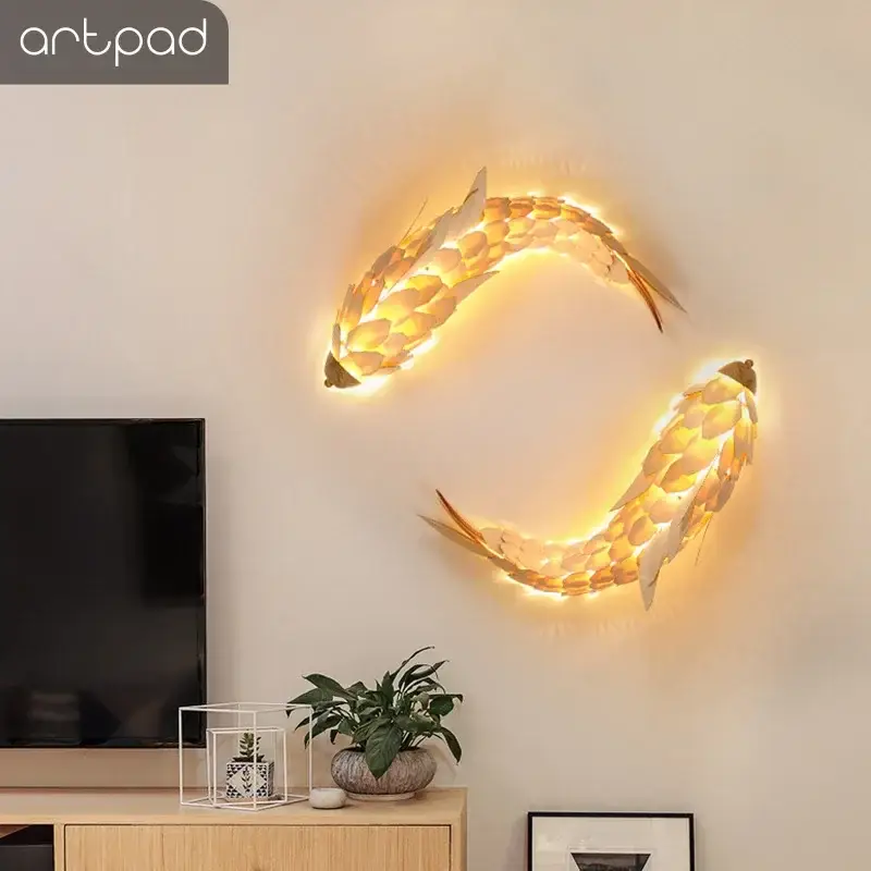 Petit Prix Creative handmade chinese style wood fish led wall light 12w