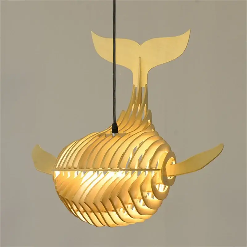 Modern wooden art pendant light whale wood lamp Bon Marché