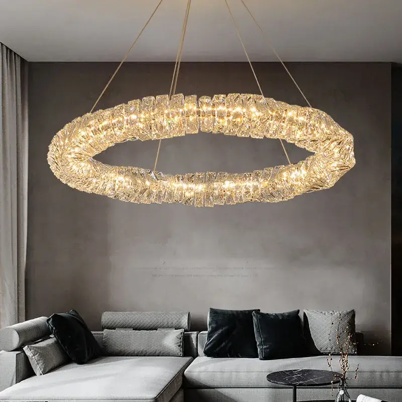 Gold dimmable crystal led ring chandelier for modern living room, d... Offre Du Jour