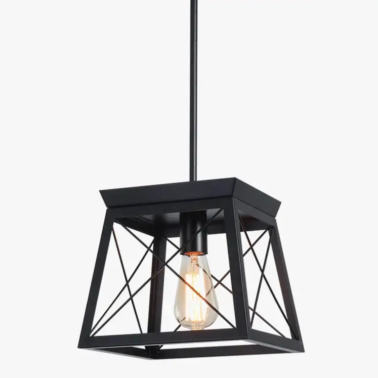 Acheter En Ligne Ganeed farmhouse pendant light metal cage wooden finish 1-light rus...