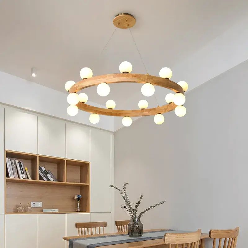 Seulement Aujourd'hui Nordic round wood ring chandelier for living room, dining, kitchen,...