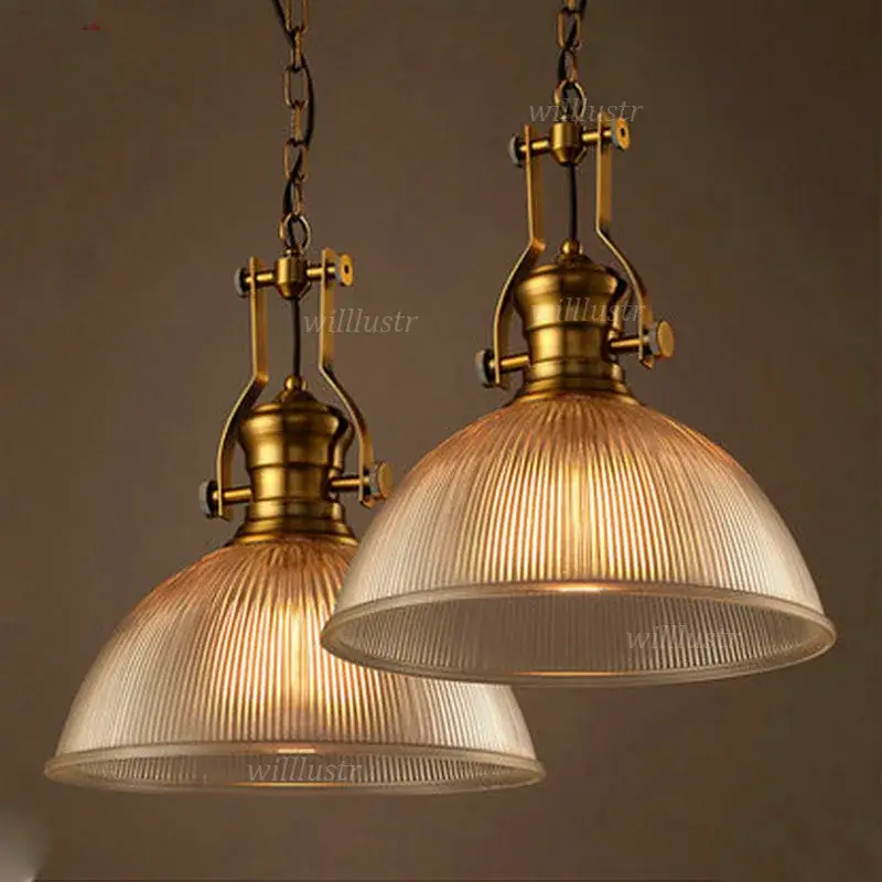 Vintage ribbed glass pendant light retro ceiling lamp for hotel caf... Commander Vite