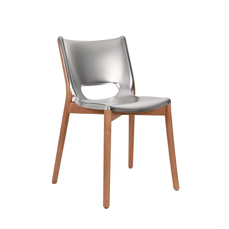 Vente Directe Dining Chair POÊLE Satin-finish stainless steel/brown beechALESSI
