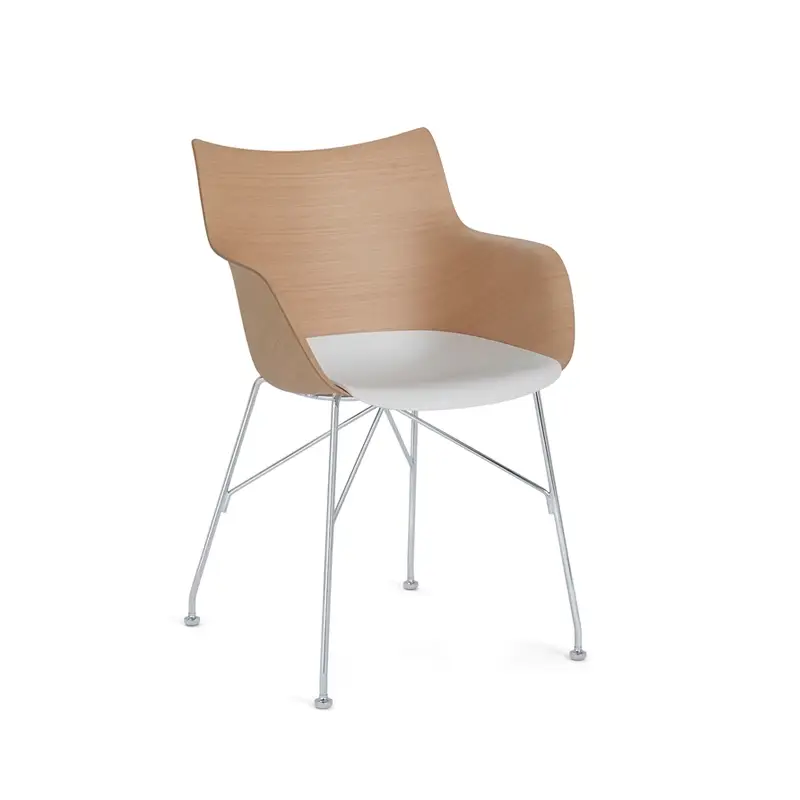 Bon Plan Dining Chair Q/WOOD plastic seat Light beech/ chrome/ whiteKARTELL