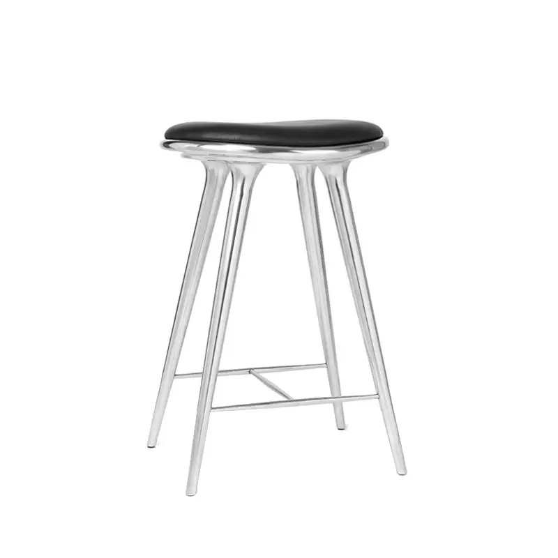 Tabouret haut HIGH STOOL Aluminium poli/ cuir noirMATER Usine Directe