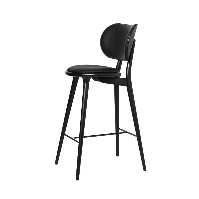 Bar Stool HIGH STOOL BACKREST Black beech/black leatherMATER Offre Exclusive