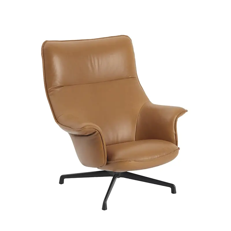 Easy chair DOZE LOUNGE swivel base Cognac/black leatherMUUTO Pas Cher
