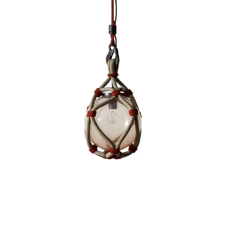 Dernier Modèle Luminaire extérieur Suspension BOLLICOSA NAUTILUS Ø 30 Verre rose transparent / nœuds rouilleCASSINA