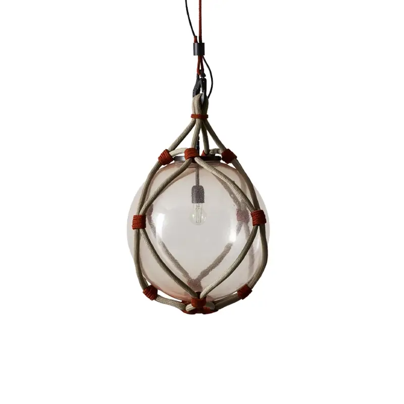 Luminaire extérieur Suspension BOLLICOSA NAUTILUS Ø 50 Verre rose transparent / nœuds rouilleCASSINA Promotion