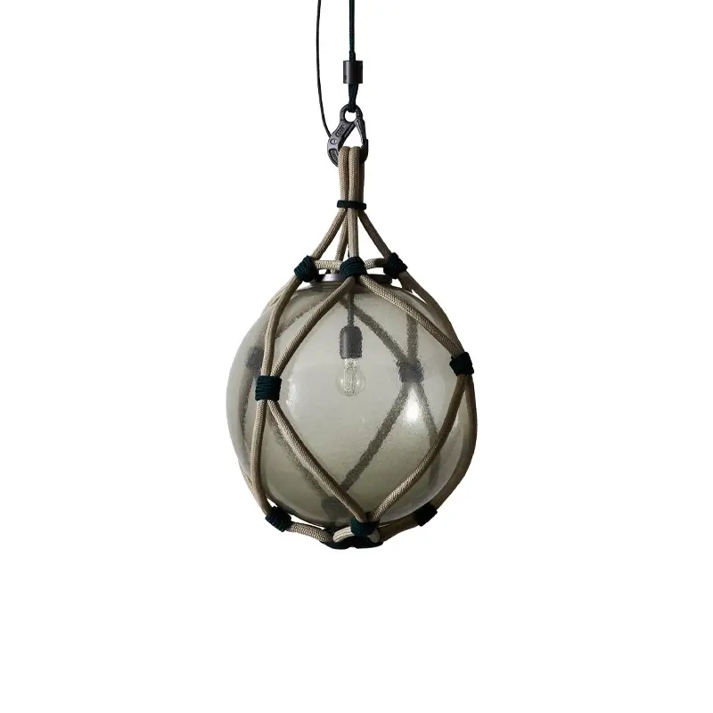 Livraison Express Luminaire extérieur Suspension BOLLICOSA NAUTILUS Ø 50 Verre fumé transparent / nœuds vertsCASSINA