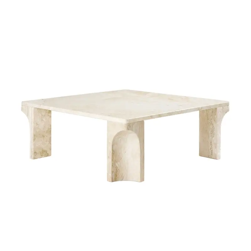 Offre Limitée Table basse DORIC 80x80 Travertin blanc neutreGUBI