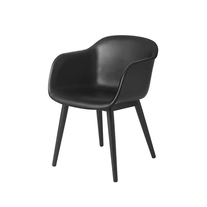 Dining Chair FIBER ARMCHAIR Wooden legs leather shell BlackMUUTO Seulement Aujourd'hui