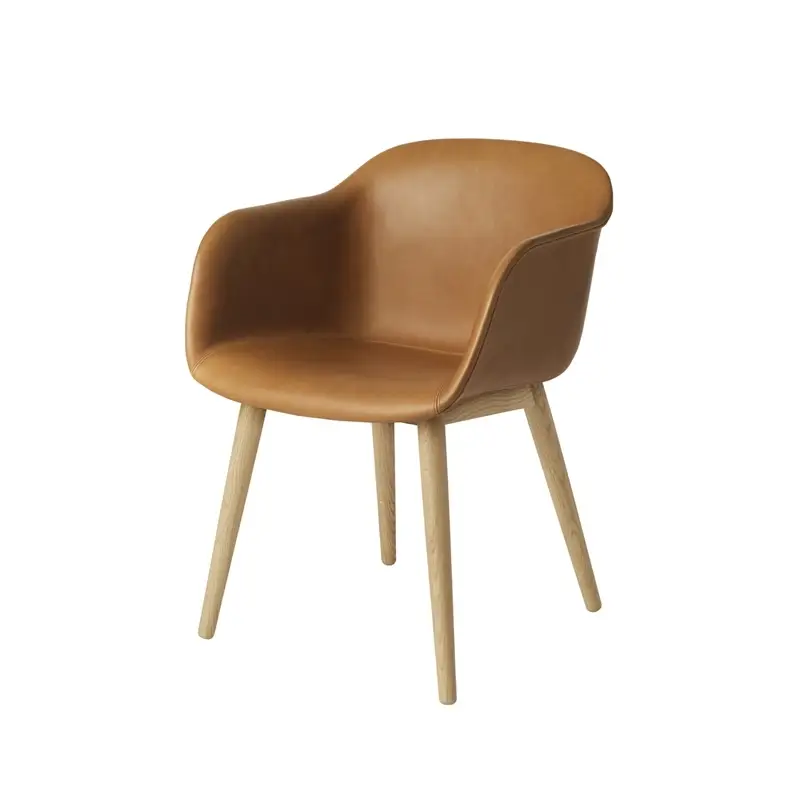 Chaise FIBER ARMCHAIR pieds bois coque cuir Cognac/ chêneMUUTO Affaire À Saisir