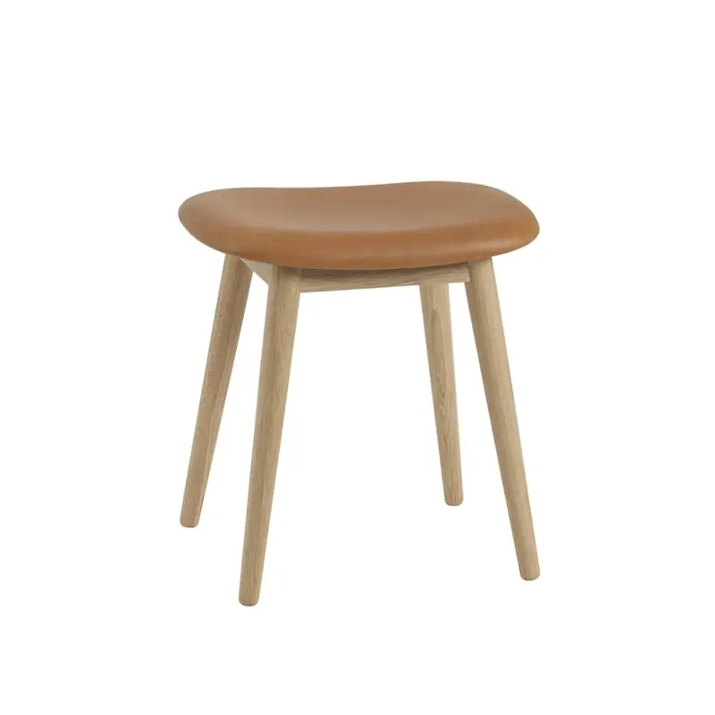 Tabouret FIBER STOOL pieds bois siège cuir Cognac/ chêneMUUTO Livraison Express