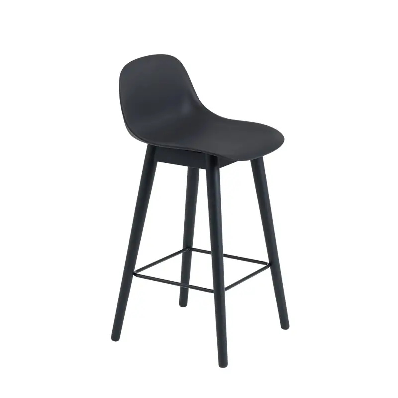 Produit De Marque Tabouret haut FIBER BAR STOOL Avec dossier pieds bois H65 NoirMUUTO