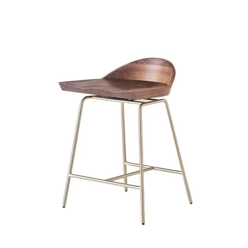 Bar Stool SPINDLE low back H 61 Walnut/ satin brass BASSAMFELLOWS Soldes
