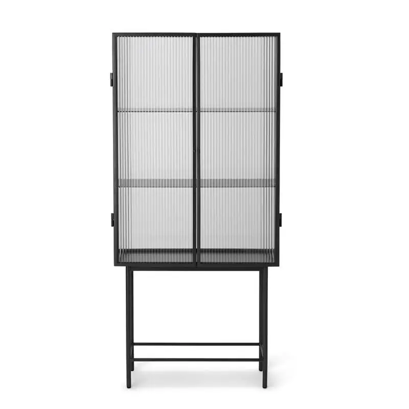 Paiement Sécurisé Meuble de rangement Vitrine HAZE verre cannelé NoirFERM LIVING