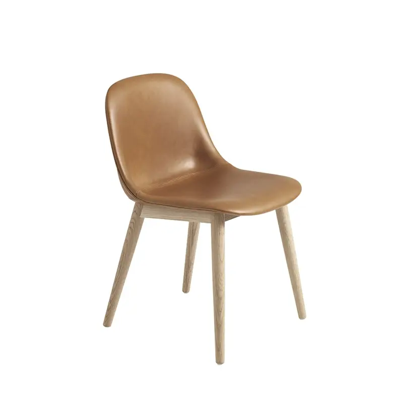 Vente Directe Chaise FIBER CHAIR pieds bois coque cuir CognacMUUTO