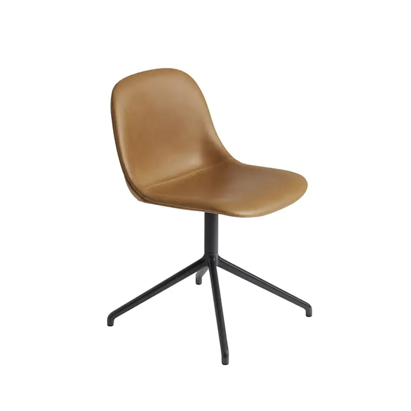 Usine Directe Chaise FIBER CHAIR pied central coque cuir CognacMUUTO