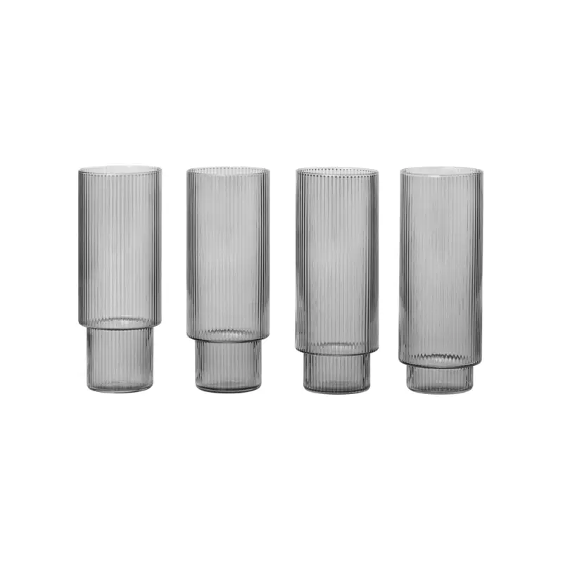 Glassware Set of 4 long drink glasses RIPPLE Smoked greyFERM LIVING Livraison Express