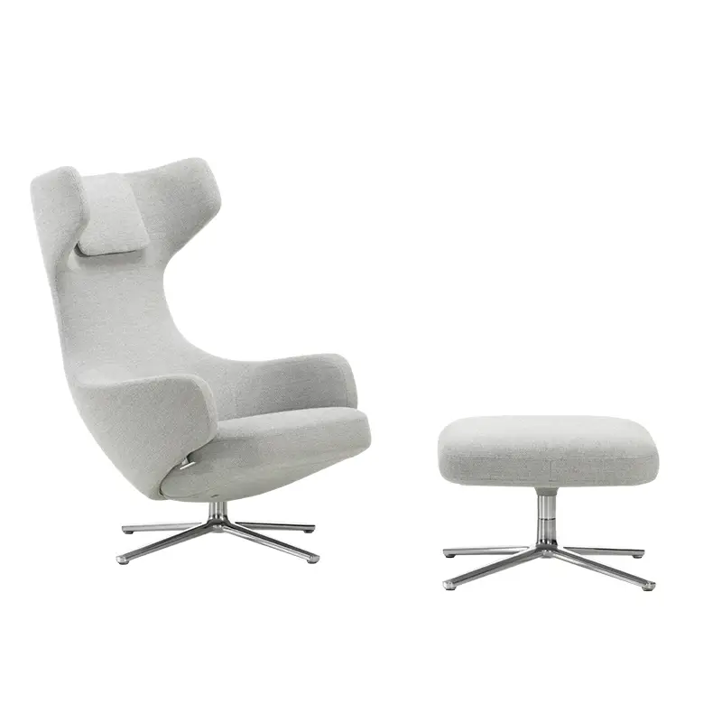 Authentique Fauteuil GRAND REPOS & OTTOMAN tissu Dumet ginger/ grisVITRA