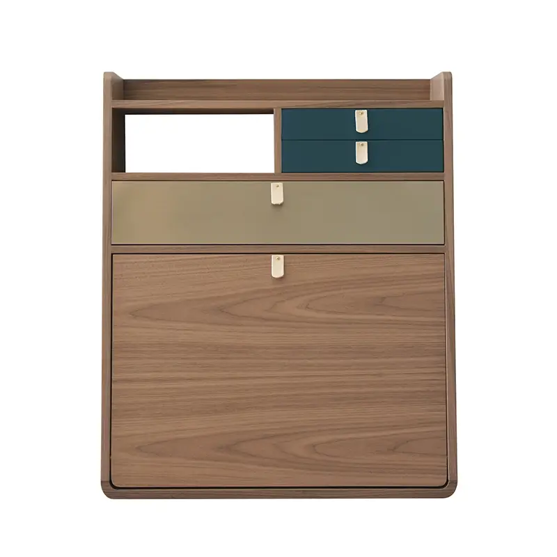 Meilleure Vente Bureau Secrétaire mural GASTON noyer Bleu pétrole/ laiton brosséHARTO