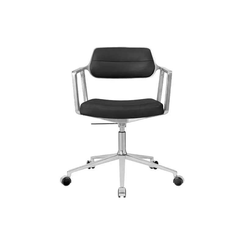 Chaise SWIVEL CHAIR 453+ à roulettes Cuir noir / Aluminium poliVIPP Authentique