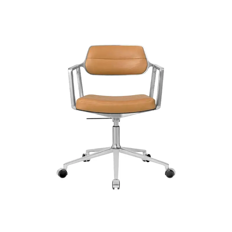 Usine Directe Chaise SWIVEL CHAIR 453+ à roulettes Cuir camel / Aluminium poliVIPP