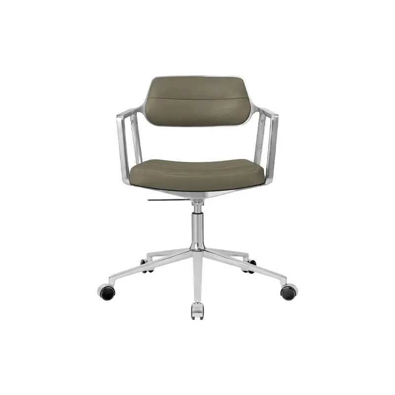 Dining Chair SWIVEL CHAIR with castors Bosco green leather / Polished aluminiumVIPP Commander Maintenant
