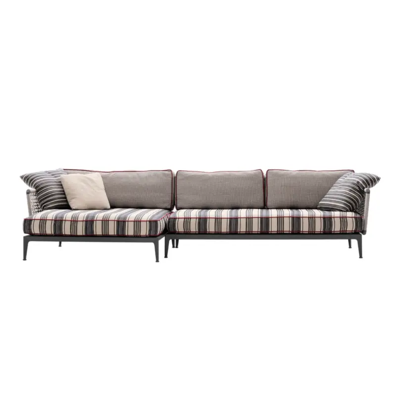 Authentique Canapé extérieur RIBES angulaire Jacquard Elisir rayures étroites noir/cordeB&B ITALIA