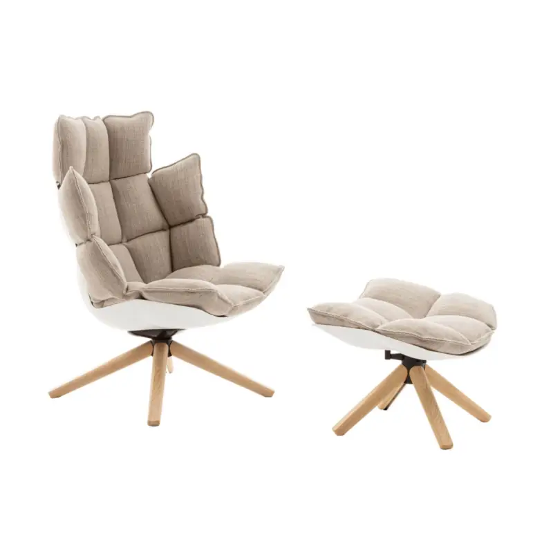 Fauteuil HUSK Haut avec repose-pieds Rattier Astro CordeB&B ITALIA Nouvel Arrivage
