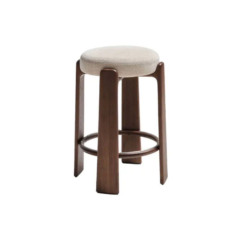 Prix Cassé Bar Stool GRANITE H 65 Beige Chenille fabric / Walnut-finished Ash WoodKAVE HOME