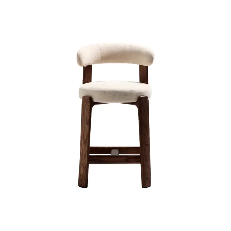 Bar Stool GRANITE H 65 with Backrest Beige Chenille Fabric / Walnut-Finish Ash WoodKAVE HOME Acheter En Ligne