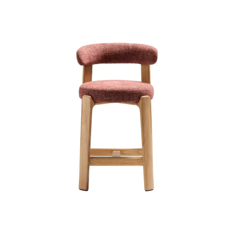 Bar Stool GRANITE H 65 with Backrest Terracotta Chenille fabric / Natural Ash WoodKAVE HOME Expédié Aujourd&rsquo;hui