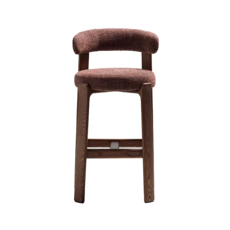 Tabouret haut GRANITE H 75 avec dossier Tissu Chenille marron / Frêne finition NoyerKAVE HOME Commander Vite