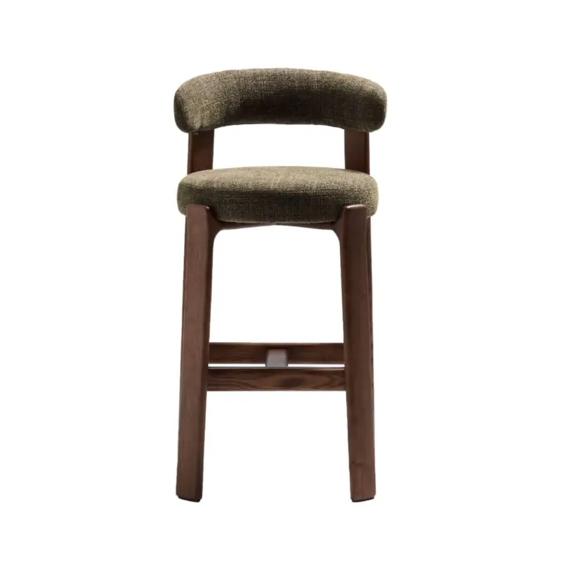 Dernier Modèle Bar Stool GRANITE H 75 with backrest Green Chenille fabric / Ash wood with Walnut finishKAVE HOME