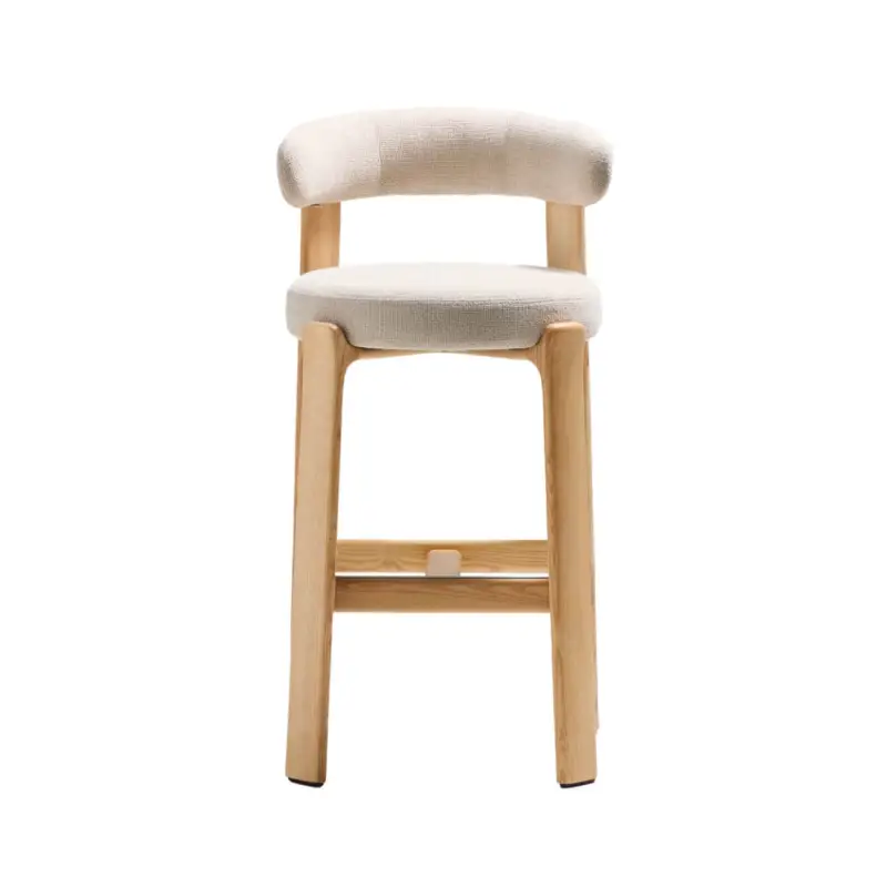 Seulement Aujourd&rsquo;hui Bar Stool GRANITE H 75 with backrest Beige Chenille fabric / Natural Ash WoodKAVE HOME