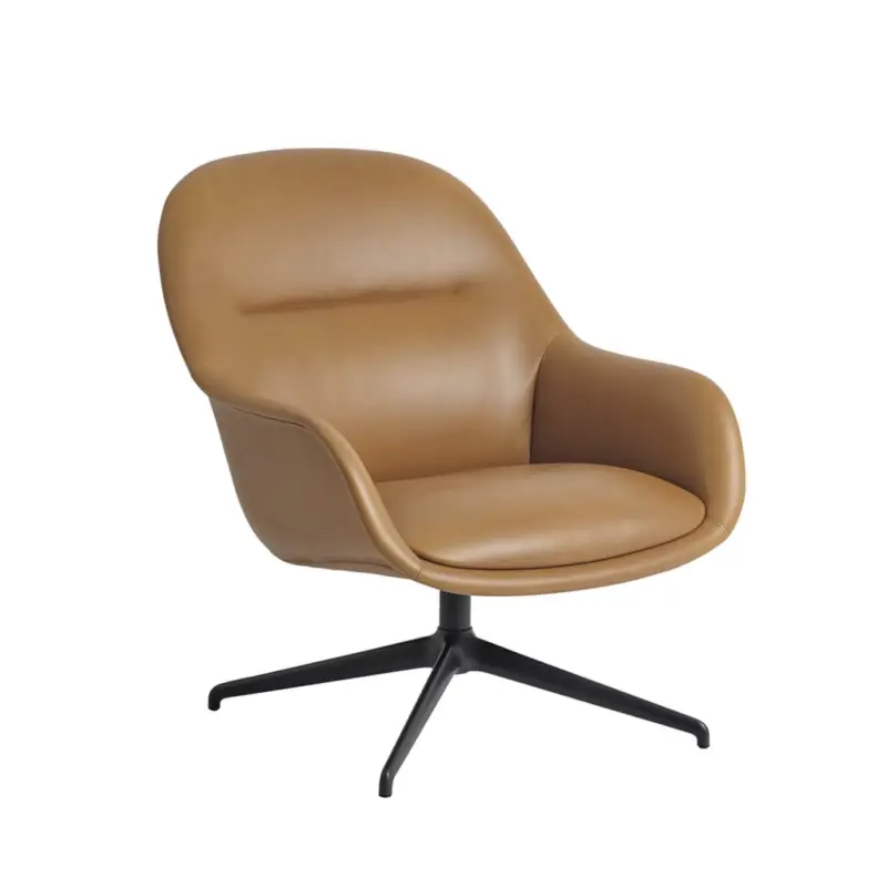 Fauteuil FIBER LOUNGE Pivotant Cuir cognac / noirMUUTO Vente Flash