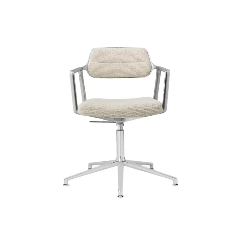 Marque Dining Chair SWIVEL CHAIR 453+ on gliders Off-White fabric / Polished AluminiumVIPP