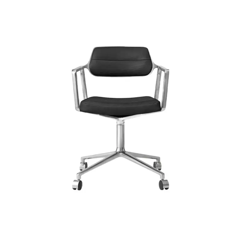 Chaise SWIVEL CHAIR 453 à roulettes Cuir noir / Aluminium poliVIPP Prix Bas