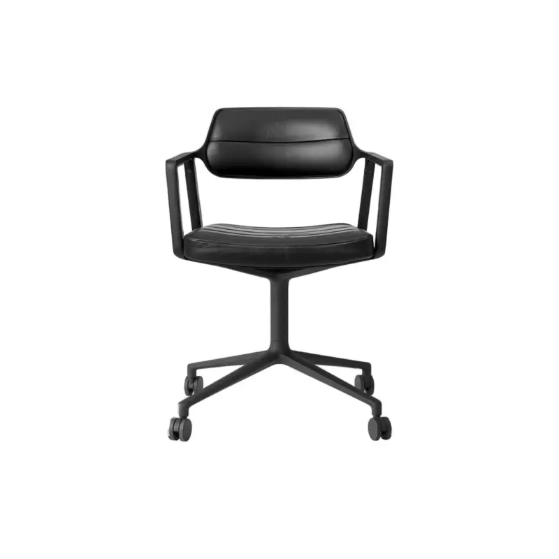 Dining Chair SWIVEL CHAIR 453 on castors Black leather / Black painted AluminiumVIPP Top Vente