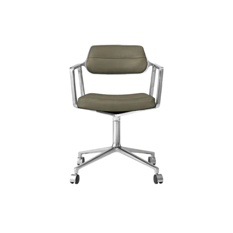 Dining Chair SWIVEL CHAIR 453 with castors Bosco Green leather / Polished aluminiumVIPP Meilleure Vente