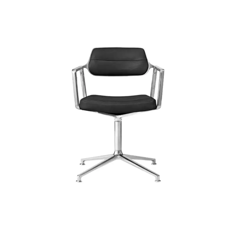 Dining Chair SWIVEL CHAIR 453 with gliders Black leather / Polished aluminiumVIPP Offre Limitée