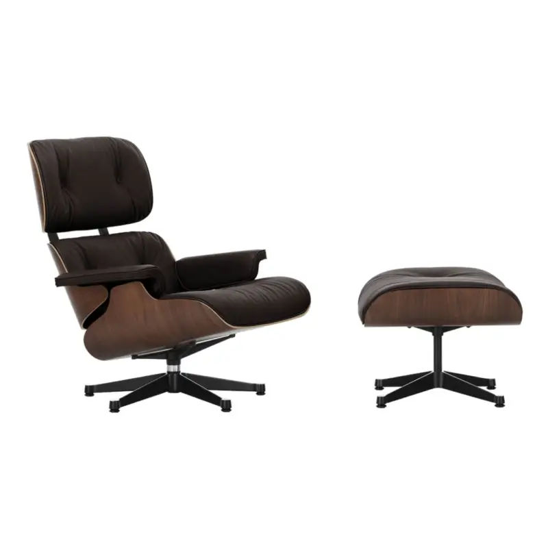 Easy chair EAMES LOUNGE& OTTOMAN Natural leather Chocolate / Dark walnutVITRA Acheter En Ligne