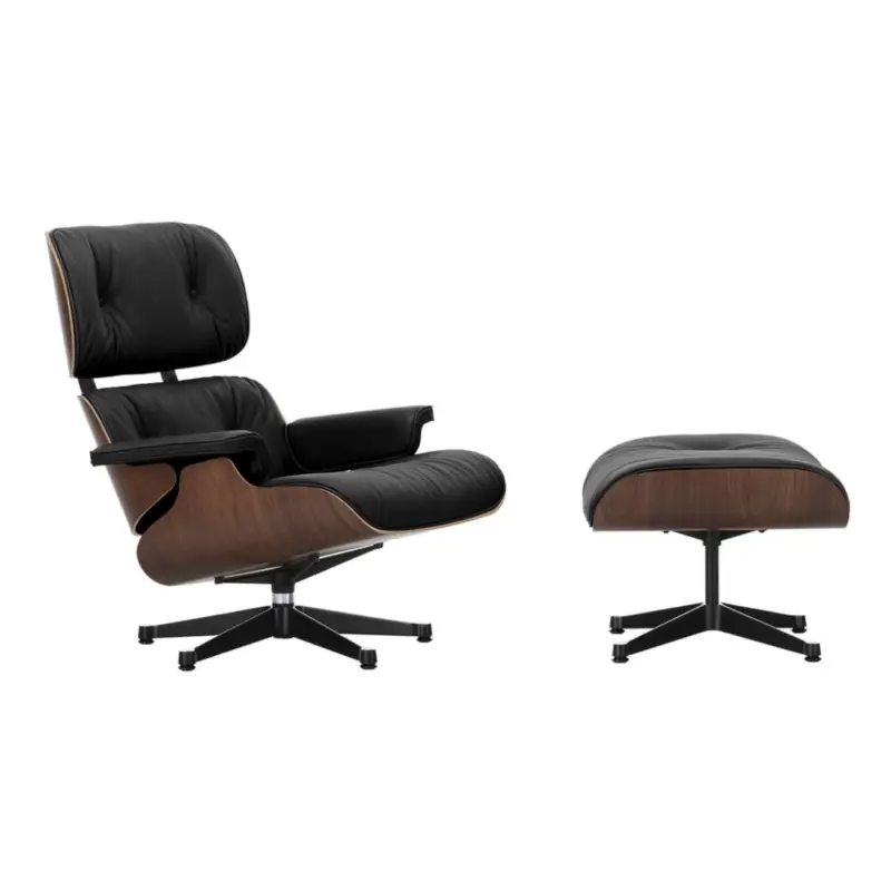 Bon Plan Fauteuil EAMES LOUNGE & OTTOMAN Cuir Premium nero / Noyer foncéVITRA