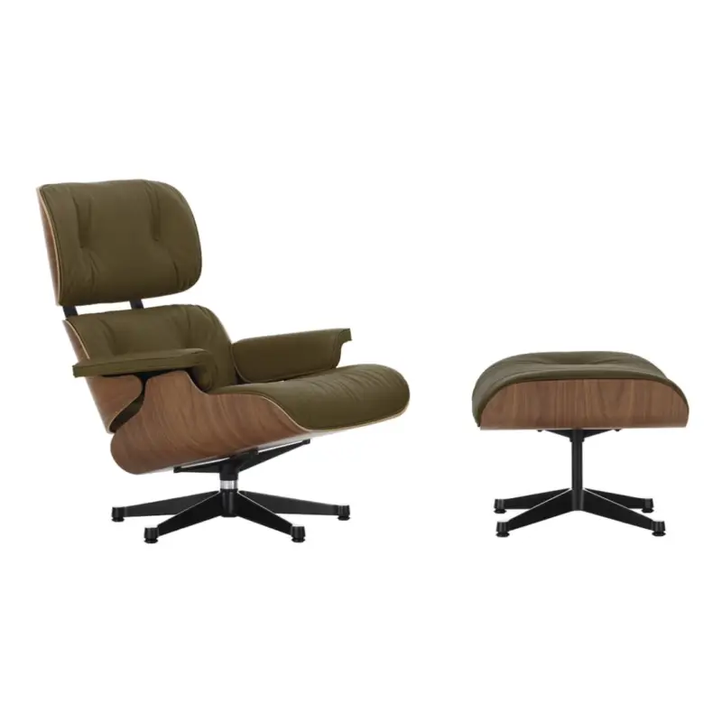 Fauteuil EAMES LOUNGE & OTTOMAN Cuir Premium kaki / Noyer naturelVITRA Bon Plan