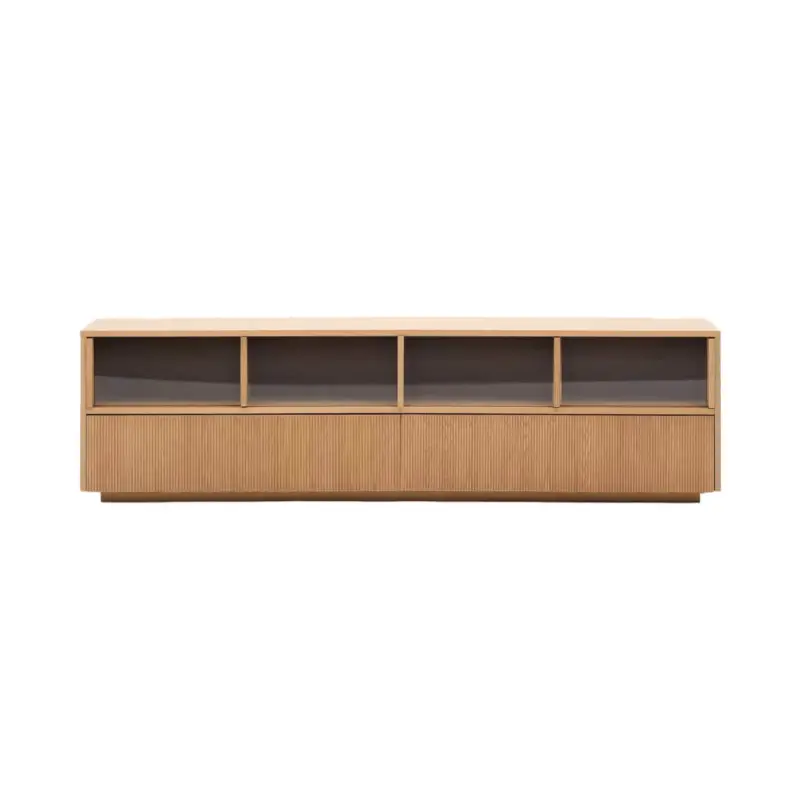 Meuble TV HELVINE L 200 Chêne / Verre trempéKAVE HOME Meilleure Vente